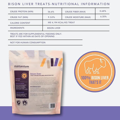 Momentum Carnivore Nutrition Freeze-Dried Bison Liver Dog Treats & Cat Treats – Single-Ingredient, High-Protein, Grain-Free, Lean Novel Protein – Made in USA – 4 oz Bag