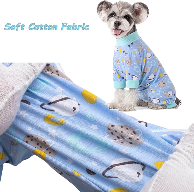 Dog Recovery Suit for Surgery Small Medium Dogs Onesie, Cute Soft Dog Pajamas Bodysuit Cone Alternative Prevent Licking Recovery Suit Female Male (Planet, Small)