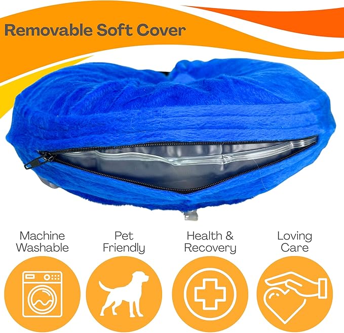 Iconikal Inflatable Dog Recovery Collar Small Blue 8-12 Inch Neck Adjustable Soft Donut E-Cone Alternative Post Surgery Injury Healing Protective