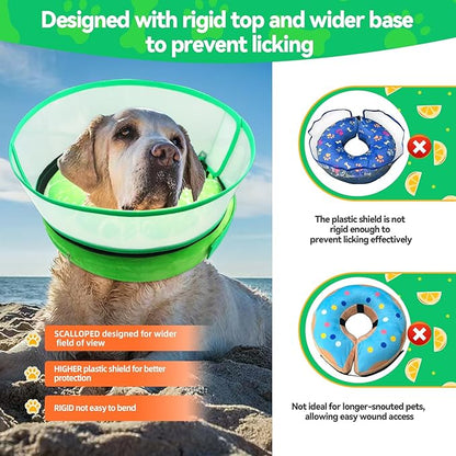 Upgraded Inflatable Dog Cone Collar with Transparent Anti-Licking Shield, Adjustable Elizabethan Collar for Medium Large Dogs, 2-in-1 Design with Detachable Shield and Soft Padding (L, Lime)