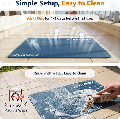 LOOBANI Dog Food Mat for Floors Waterproof 23.6"x15.7"- Absorbent Dog Bowl Mat for Food and Water Bowl, Leakproof Rubber Backing, Dog Feeding Mat for Dog, Cat, Pet (23.6"x15.7", Dark Blue)