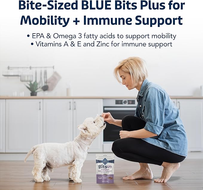 Blue Buffalo Blue Bits Plus Mobility and Immune Support Daily Benefit Dog Treats, Soft & Chewy Beef Morsels, 9.5-oz. Bag
