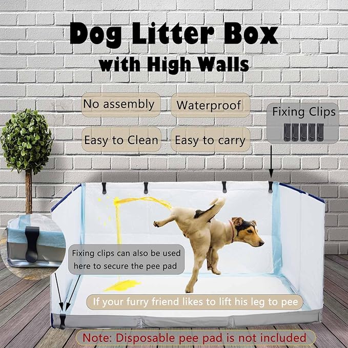 Dog Litter Box with High Walls,Pee Pad Holder Tray for Indoor Dog Potty,No Assembly,No Spill,Waterproof,Easy to Clean,Portable for Travel (Black Star, S-23.6''Lx23.6''Wx12''H)