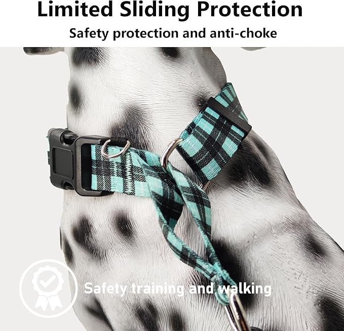 Martingale Collar for Dogs with Buckle No Pull Adjustable Nylon Limited Slip Training Dog Collars (Blue Plaid, Small)