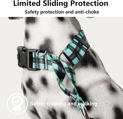 Martingale Collar for Dogs with Buckle No Pull Adjustable Nylon Limited Slip Training Dog Collars (Blue Plaid, Medium)