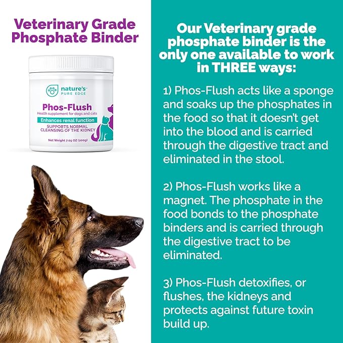 Phos-Flush Phosphate Binder for Cats and Dogs. Dog Kidney and Cat Kidney Support. Feline Urinary Tract Support. Compliments a Renal Failure Dog Food Diet or Cat Renal Support Diet. 200 Grams.