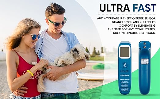 PetMedics by iHome Cat & Dog Thermometer for Pets Ear or Belly No Contact Scan - Large Number Digital Lit Display - Batteries Included - Canine and Pet Fever Detection
