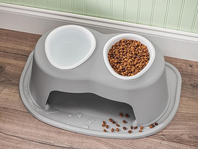 WeatherTech Double High Pet Feeding System w/Plastic Dog/Cat Bowls - 8" High Stand Light Grey (PDHC3208LGLG)