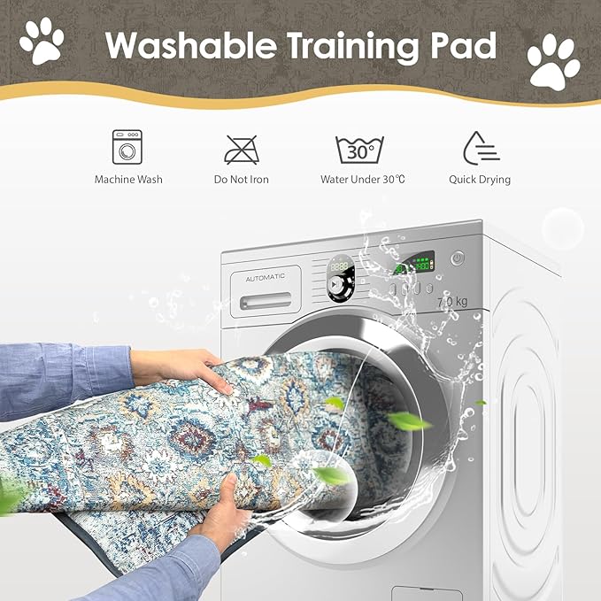 SCLOSE Washable Pee Pad for Dogs 2 Pack, 36" x 36" Reusable Puppy Pads Waterproof Dog Rugs, Super Absorbent, Leakproof, Dog Crate Pad, Playpen Mat, Whelping Pads, Vintage
