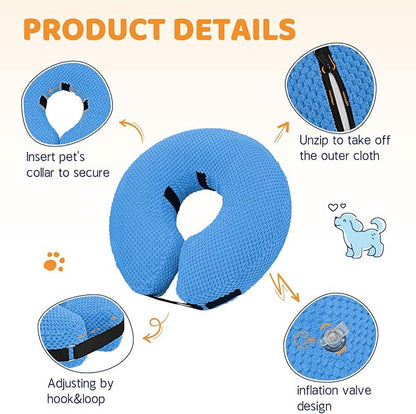Supet Inflatable Dog Cone Collar for Dogs to Stop Licking, Dog Donut Collar After Surgery, Soft Pet Cone for Small Medium Large Dogs Blue 02 M