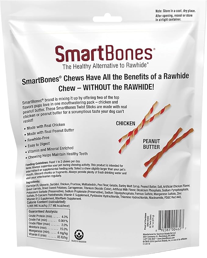 SmartBones Twist Sticks,Treat Your Dog to a Rawhide-Free Chew Made with Real Chicken and Vegetables,(Pack of 100)
