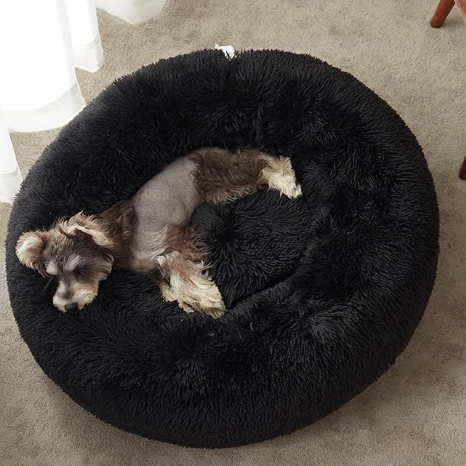 WESTERN HOME WH Calming Anti-Anxiety Donut Dog & Cat Bed, Warming Cozy Soft Round Cushion, Fluffy Faux Fur Plush Cuddler for Small Medium Dogs and Cats