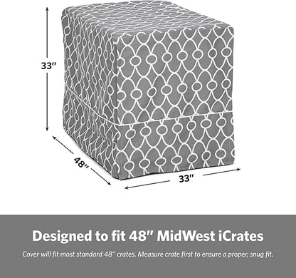 MidWest Homes for Pets XL Dog Crate Cover with Teflon Fabric Protector, Poly-Cotton Privacy Kennel Cover Fits Most 48-inch Crates, Gray Designer Print, Washable, Reduces Barking