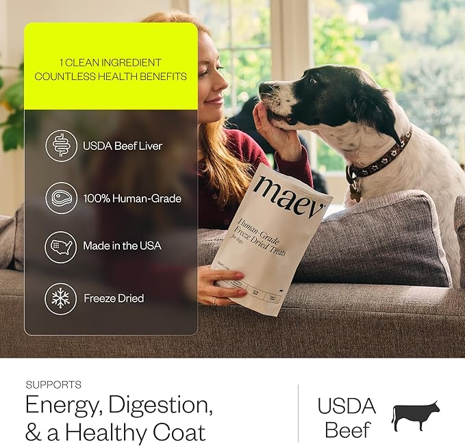 Maev Human-Grade Freeze Dried Raw Beef Liver Treats | 100% USDA Certified Single-Ingredient | Healthy, Human-Grade Dog Snacks | Perfect for Training & Sensitive Diets (Pack of 3)