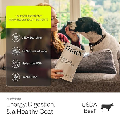 Maev Human-Grade Freeze Dried Raw Beef Liver Treats | 100% USDA Certified Single-Ingredient | Healthy, Human-Grade Dog Snacks | Perfect for Training & Sensitive Diets (Pack of 3)
