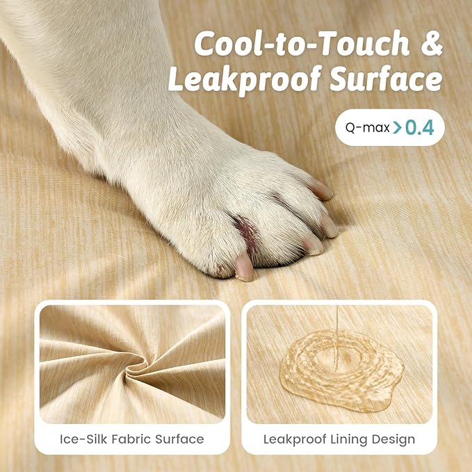 Cooling Dog Bed for Medium Small Size Dogs, Q-Max >0.4 Summer Cool Pet Bed, Orthopedic Foam Dog Sofa with Sides, Bolster Anti-Slip Couch with Washable Removable Cover, M 30x20x6 inch, Beige