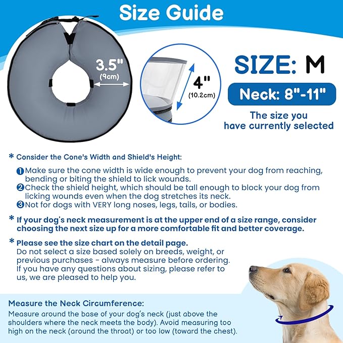 BARKLESS Donut Cone for Medium Dogs, Protective Collar After Surgery to Stop Licking, Patented Blow up Dog Surgery Collar with Transparent Shield, Inflatable Pillow Cone