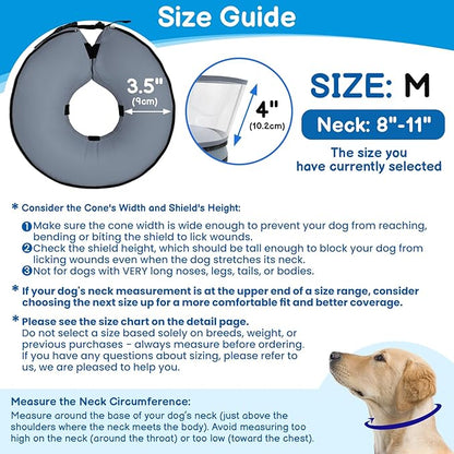 BARKLESS Donut Cone for Medium Dogs, Protective Collar After Surgery to Stop Licking, Patented Blow up Dog Surgery Collar with Transparent Shield, Inflatable Pillow Cone