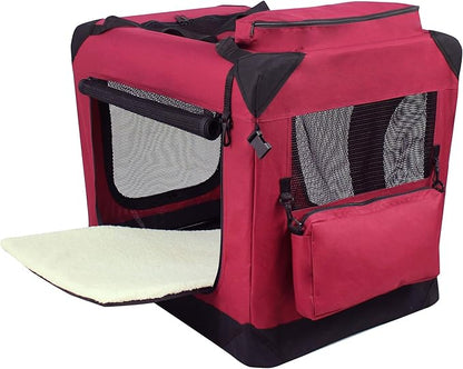 EliteField 3-Door Folding Soft Dog Crate with Carrying Bag and Fleece Bed (2 Year Warranty), Indoor & Outdoor Pet Home (36" L x 24" W x 28" H, Maroon)
