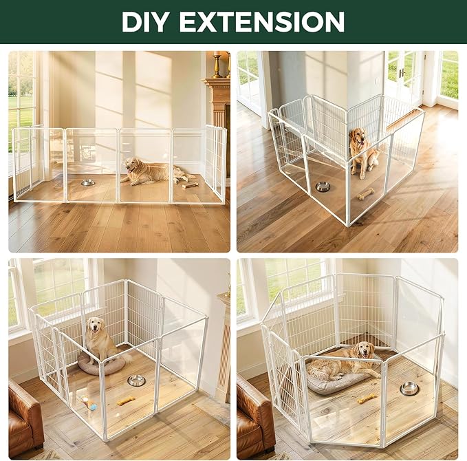FXW AuraSpace Pro Acrylic & Wire Mesh Indoor Dog Playpen, 40" Height 8 Panels Metal Dog Pen for Medium and Large Dogs, White│Patented