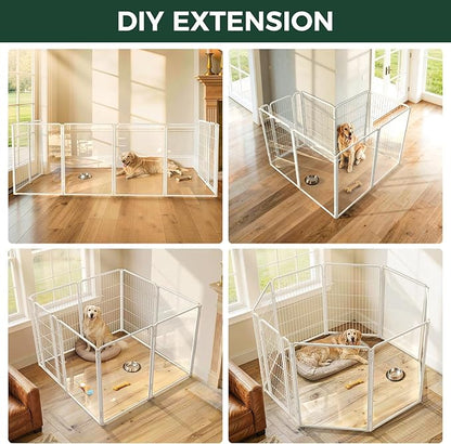 FXW AuraSpace Pro Acrylic & Wire Mesh Indoor Dog Playpen, 40" Height 8 Panels Metal Dog Pen for Medium and Large Dogs, White│Patented