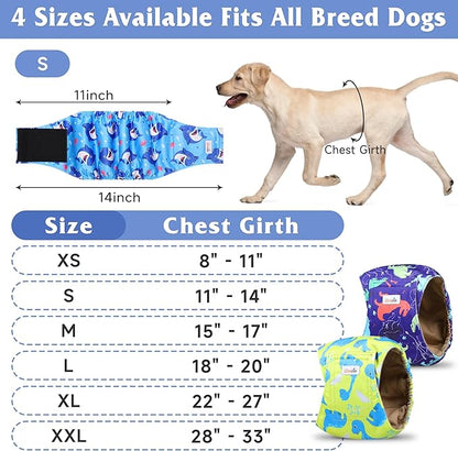 5 Pack Dog Diapers Male Reusable, Premium Belly Bands for Dogs, High Absorbing Male Dog Pee Wraps for Doggie in Incontinence or Excitable Urination Dinosaur XS