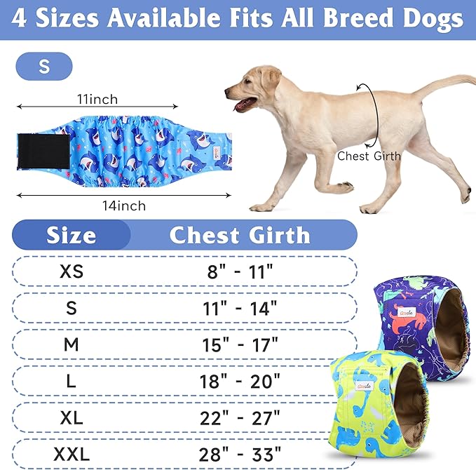 5 Pack Dog Diapers Male Reusable, Premium Belly Bands for Male Dogs, High Absorbing Male Dog Pee Wraps for Doggie in Incontinence or Excitable Urination and Training Dinosaur XXL