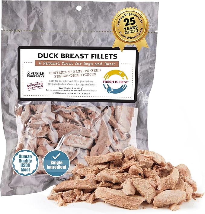 Fresh Is Best Duck Breast Fillets – Made from Sliced Whole Duck Breasts – Raw Freeze Dried Cat Treats in Resealable Zipper Bag – High-Protein for Dogs & Cats – Made in the USA