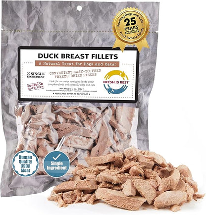Fresh Is Best Duck Breast Fillets – Made from Sliced Whole Duck Breasts – Raw Freeze Dried Cat Treats in Resealable Zipper Bag – High-Protein for Dogs & Cats – Made in the USA