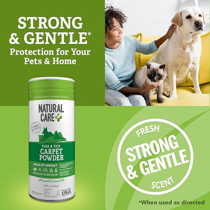 Natural Care Flea and Tick Carpet Powder, Flea & Tick Treatment for Rugs, Carpet, and Pet Bedding, Pet Essential, Pest Prevention, 8.1 oz Canister (Pack of 4)