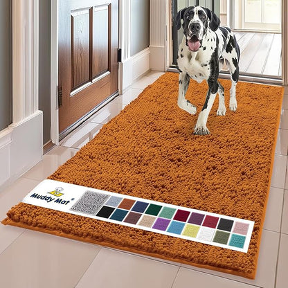 Muddy Mat® | Super Absorbent Door Mat Indoor, Microfiber Quick Dry Chenille Entryway Rug, Non-Slip Front Door Mat, Indoor Mats for Entryway, Machine Washable Pet Rug, Orange 24" x 96"