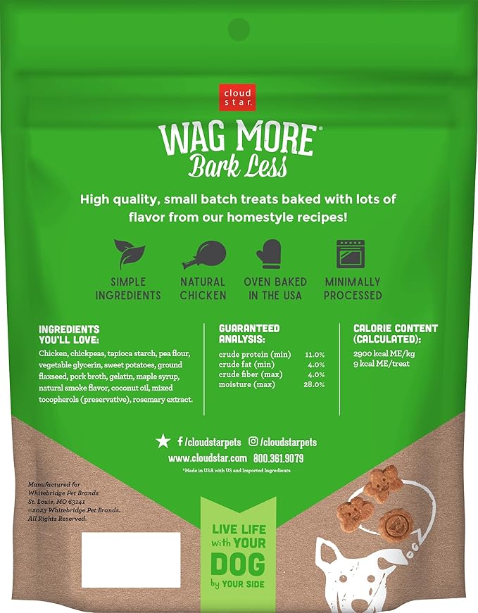 Cloud Star Wag More Bark Less Soft Chews Grain Free Dog Treats, Chicken & Sweet Potato, 5 oz. Bag