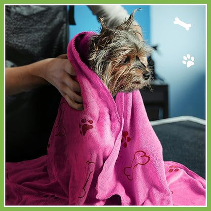 Chumia 8 Pcs Dog Towels for Drying Dogs Cats Pet Towels Bulk Puppy Microfiber Fast Drying Paw Bath Bathing Supplies Absorbent for Medium Pets(40 x 24 Inch,Dog Paw and Bone,Hot Pink,Green)