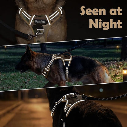 Funfox Dog Harness No Pull, Adjustable Pet Vest Harness, Super Soft Material with Vertical Handle Easy Control, Reflective Night Walking, 2 Leash Clips for XLarge Dogs, Camo Brown, XL