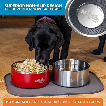 Master Pet Supply Stainless Steel Dog Bowls - 128 oz, Heavy Duty - Stainless Steel, Double Wall Extra-Thick Insulated, Non-Slip Pet Water Bowl for Dogs, Cats & Pets, Anti Rust Metal, Dish Washer Safe
