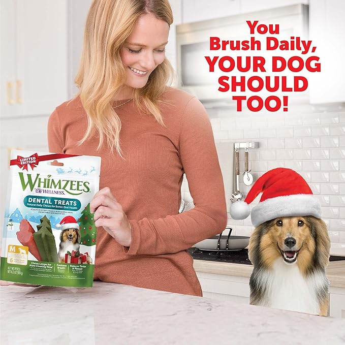 Whimzees by Wellness Holiday Natural Grain Free Dental Chews for Dogs, Medium Breed, 6 Count (Pack of 2)