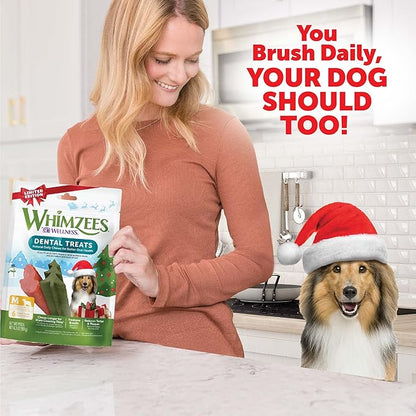 Wellness WHIMZEES Holiday Dog Dental Treat, Christmas Winter Seasonal Gift, Chews, Freshens Breath, Medium Size, 6.3 oz Bag, 6 Count