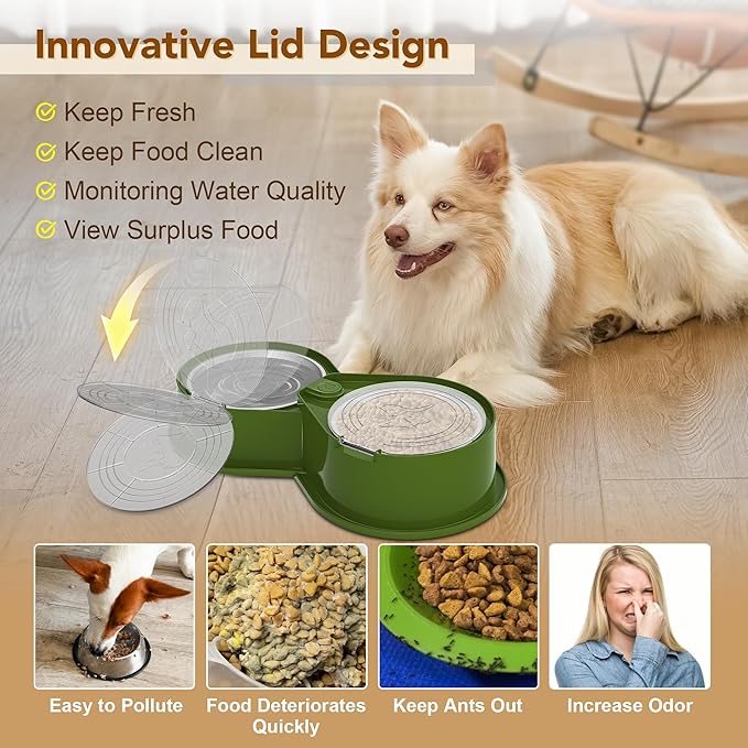 Newget Stainless Steel Dog Bowl Set with Lids, 304 Metal Dual Food & Water Bowls for Dogs & Cats, Large Capacity Pet Feeder with Cover Keeps Food Fresh, Anti-Skid Dog Dish for Small/Medium/Large Pets
