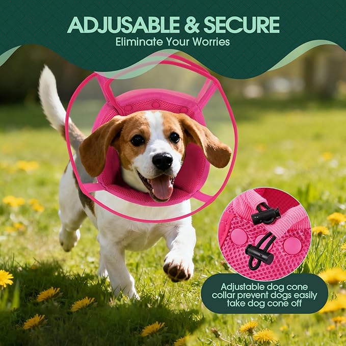 Kuoser Medium Dog Cone Collar After Surgery, Soft Cone for Dogs to Stop Licking, Breathable Pet Recovery Collar Comfy Elizabethan Collars, Adjustable Protective Dog Cones for Medium Dogs, Rose M