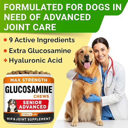 Senior Advanced Glucosamine Chondroitin Joint Supplement for Dogs - Hip & Joint Pain Relief Pills - Large & Small Breed - Hip Joint Chews Canine Joint Health - Chews Older Dogs - Bacon Flavor-120Ct