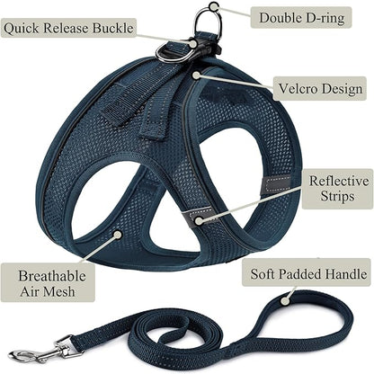 Dog Harness with Leash Set, No Pull Adjustable Reflective Step-in Puppy Pet Vest Harnesses for Small Medium Large Dogs and Cats,Navy Blue S