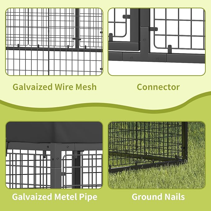 Petony Outdoor Dog Kennel with Dog Fence for Medium/Small Dogs Anti-Rust Coating Cage with Roof All Weather Resistant Dog House with Double Locks