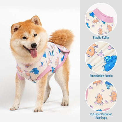 cyeollo Recovery Suit for Dogs Cats Surgery Suit Female Spay Soft Breathable Pet Onesie Bodysuit Male Dog Neuter, Small Dogs Surgical Recovery Shirt, Dinosaur, XS