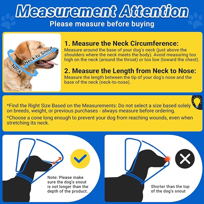 Dog Cone to Stop Licking, Clear Recovery Collar with Detachable Zipper, Sturdy Elizabethan Collar for Large Medium Small Dogs, Soft Adjustable Cone After Surgery Patented, Blue S
