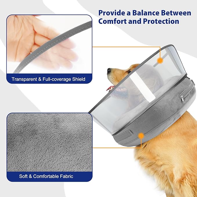 BARKLESS Inflatable Dog Cone, Soft Dog Donut Collar After Surgery, 2-in-1 Inflatable Collar with Detachable Anti-Licking Shield, Patented Donut Cone to Stop Licking Wounds