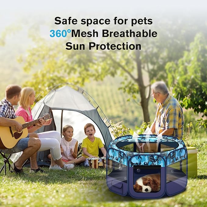48" Large Pop Up Dog Playpen & Whelping Box for Dogs, Portable Foldable Puppy Playpen with Waterproof Bottom, Pet Tent Exercise Pen for Camping/Indoor, Includes Bowl & Carry Bag