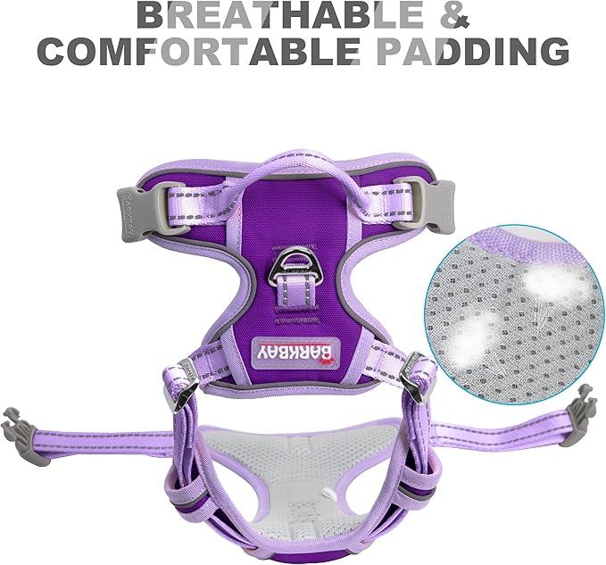 BARKBAY No Pull Dog Harness Front Clip Heavy Duty Reflective Easy Control Handle for Large Dog Walking(Violet Purple & Purple,XL)