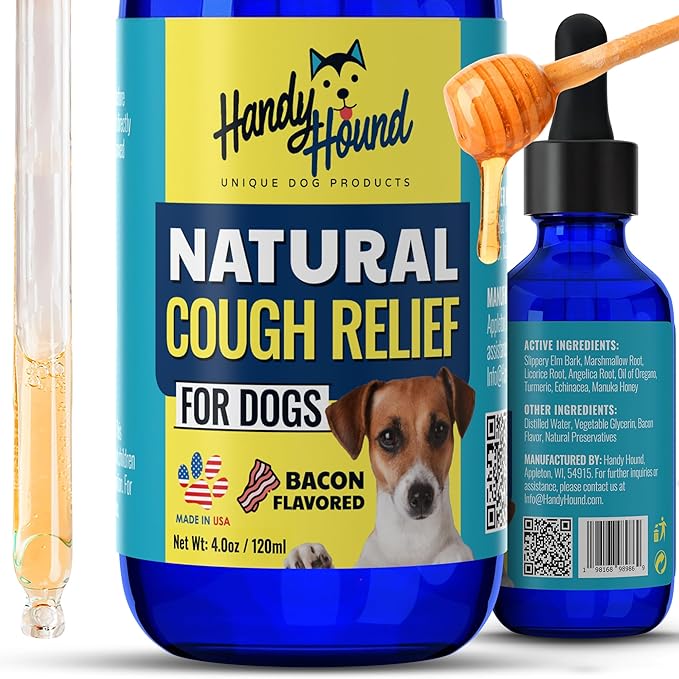 Handy Hound Dog Cough Supplement - Manuka Honey, Natural Herbal Formula for Throat Soothing & Mucus Support - Made in USA (4 Oz)