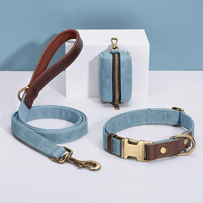 Didog PU Leather Dog Leash for Small Dogs 4.5ft, Soft Padded Handle Faux Leather Dog Leashes for Medium Dogs, Walking and Training Leashes for Large Dogs,Denim Blue