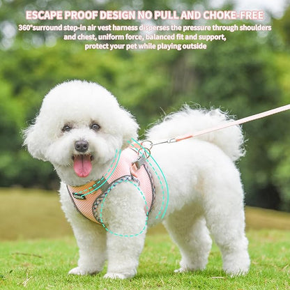 AIITLE Escape-Proof Dog Harness - Extra Soft Jacquard Fabric with Moisture-Wicking Lining, Adjustable Fit for Boston Terrier, Pekingese - Running, Playdates, Outdoor Adventures (Pink, L)